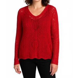 NEW ALISON SHERI v neck textured sweater in red